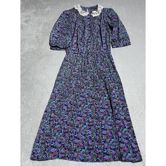 Vintage Breli Originals Dress Womens‎ 10 Floral Midi Cottagecore Pleated Modest - Picture 1 of 11